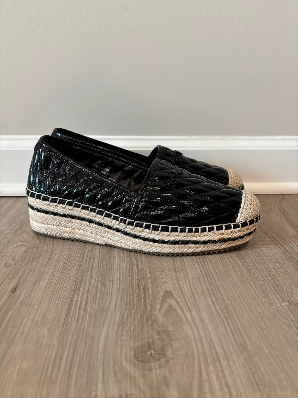 Karl Largerfield Black Quilted Espadrille Platform Slip-Ons